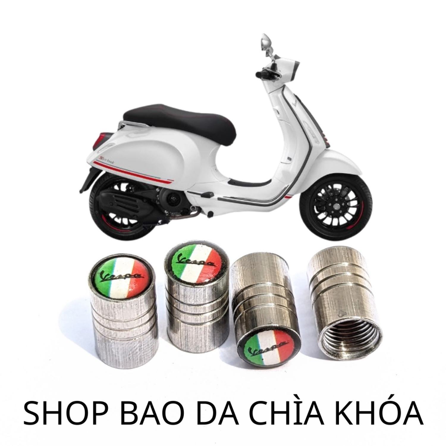 Nắp van xe máy vespa inox logo vespa