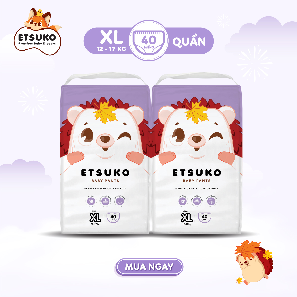 Combo 2 bịch tã quần etsuko size xl 40 pcs