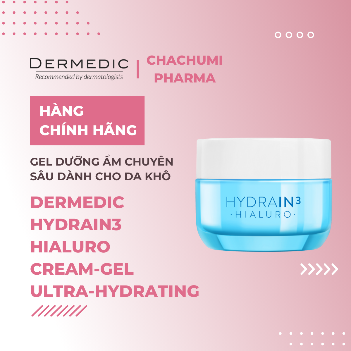 Kem dưỡng ẩm cho da khô mất nước Dermedic Hydrain3 Hialuro Cream Gel Ultra Hydrating 50g