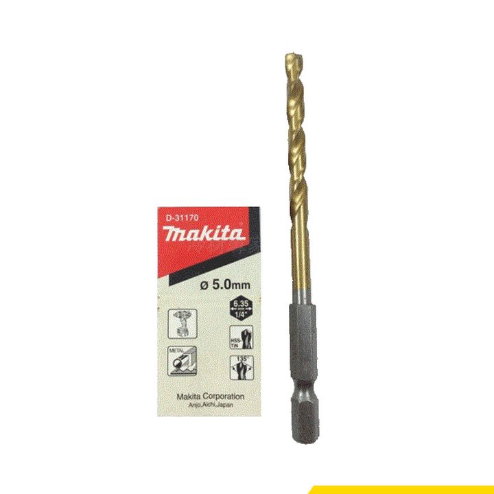 Mũi khoan sắt 5.0x106mm phủ titan chuôi lục giác makita d-31170 | japan tools