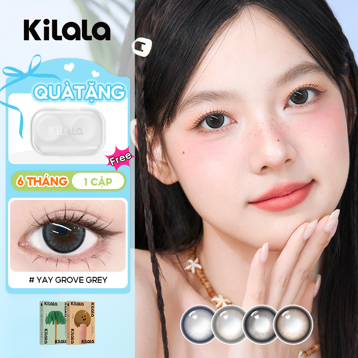 Kilala Kính áp tròng màu xám lens nâu 6 tháng Yay Grove Grey/Race Yay Brown/Wind Yay Brown Kính áp tròng màu tự nhiên có độ (0-8) 1 cặp