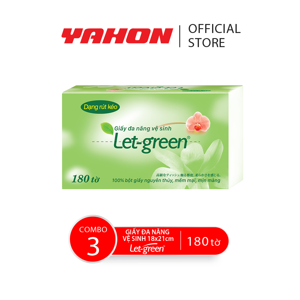 Combo 3 bao giấy vệ sinh đa năng let-green 18*21cm, 180 tờ/bao