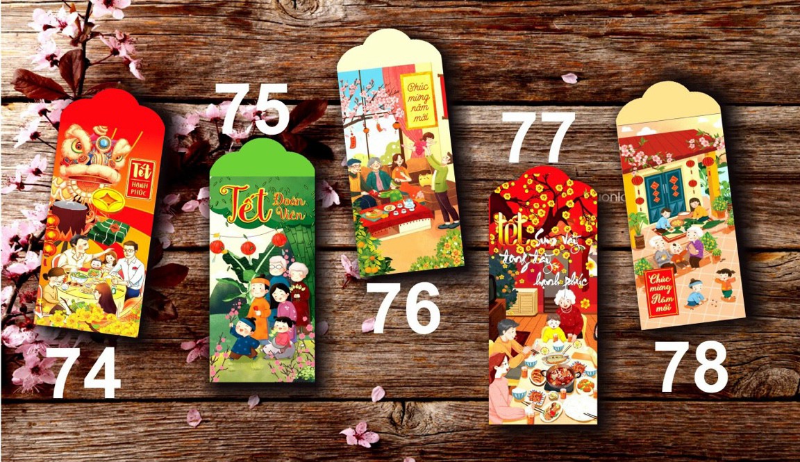 Combo 5 xấp bao lì xì Cát Tường nhũ vàng