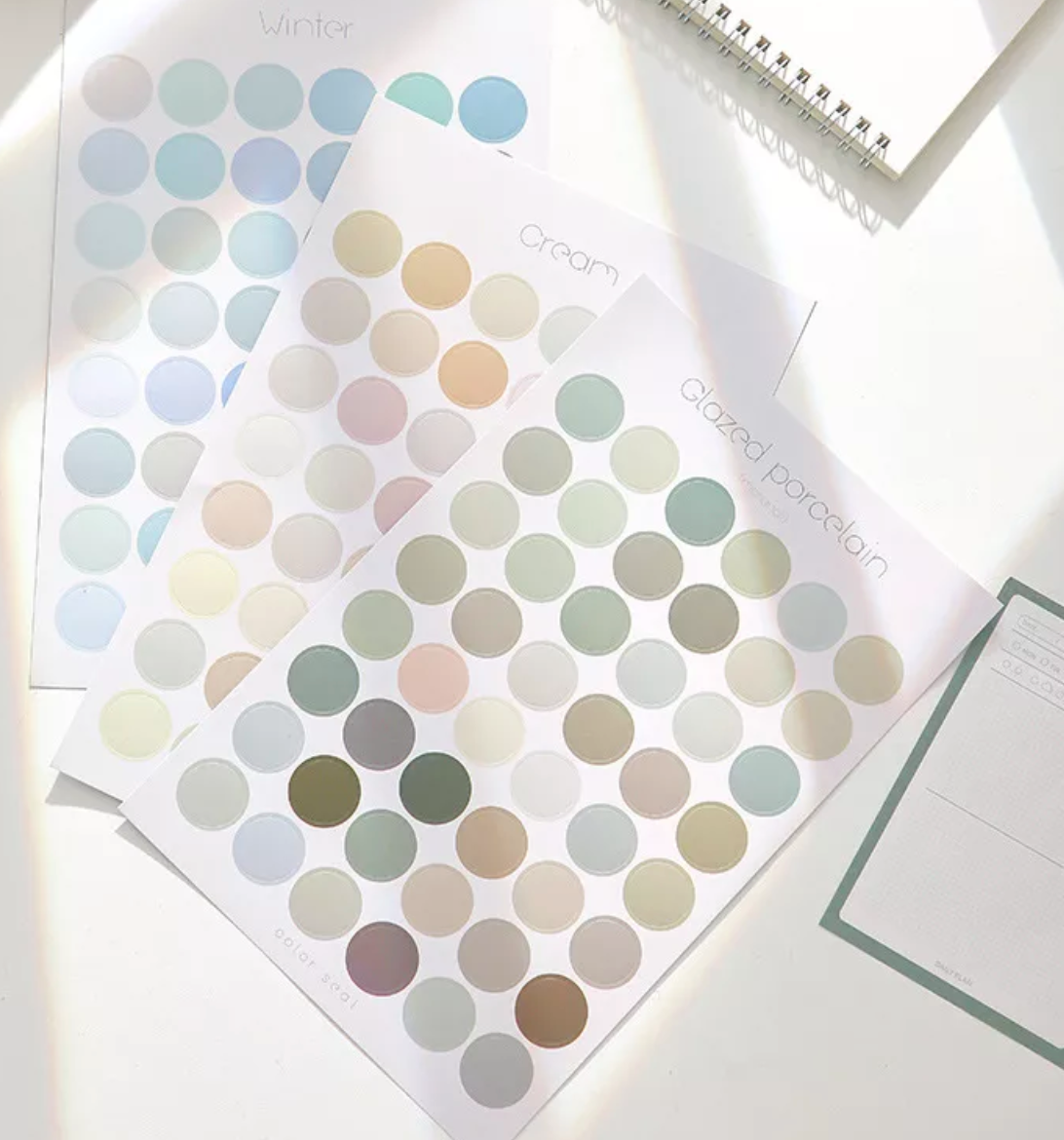 Set 48 sticker Tuệ Minh dán hình tròn trang trí, nhãn dán dot dán sổ tay, Bullet journal