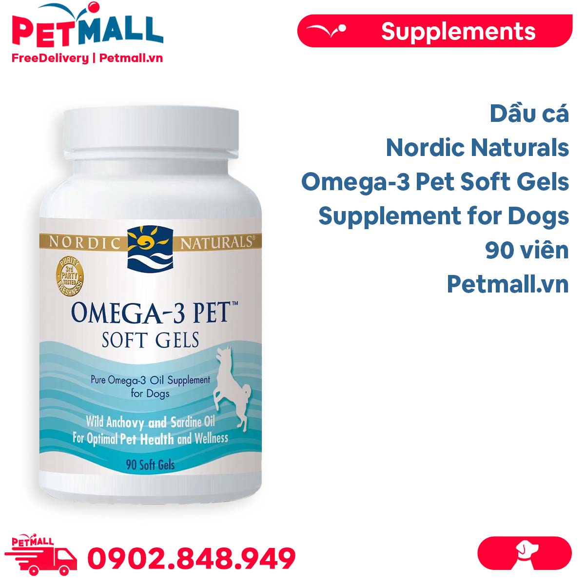 Dầu cá Nordic Naturals Omega-3 Pet Soft Gels Supplement for Dogs 90 viên - Viên uống hỗ trợ dưỡng da lông Petmall