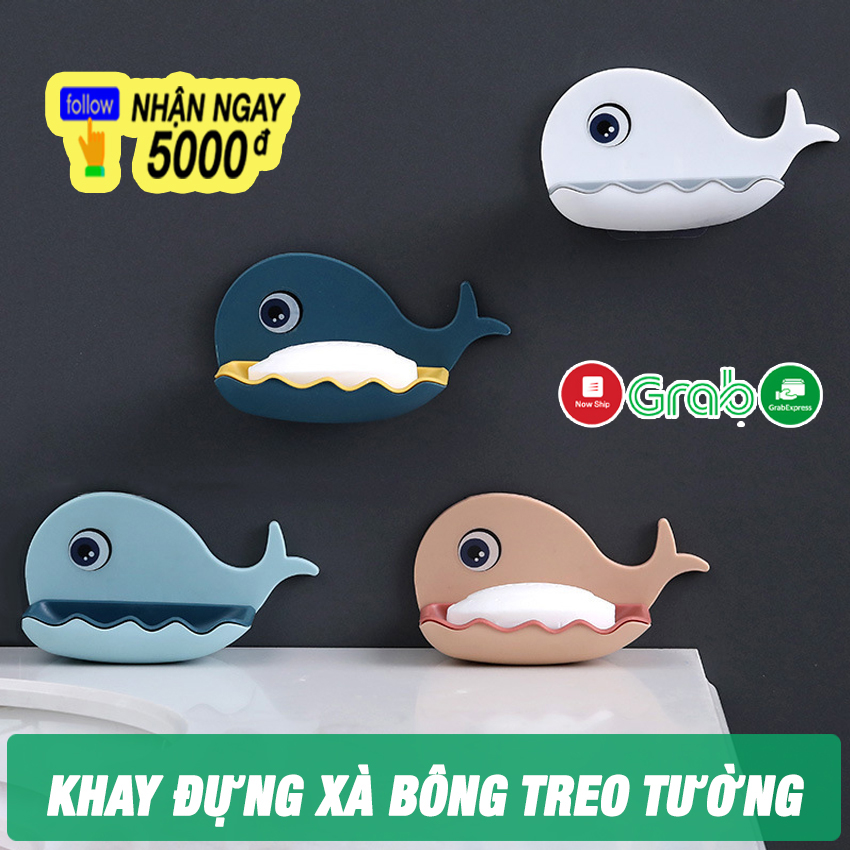 Khay Đựng Xà Phòng Dán Tường – Hộp Đựng Xà Bông Hình Con Cá Heo Dễ Thương – 2 Tầng Thoát Nước, Vệ Sinh Dễ Dàng