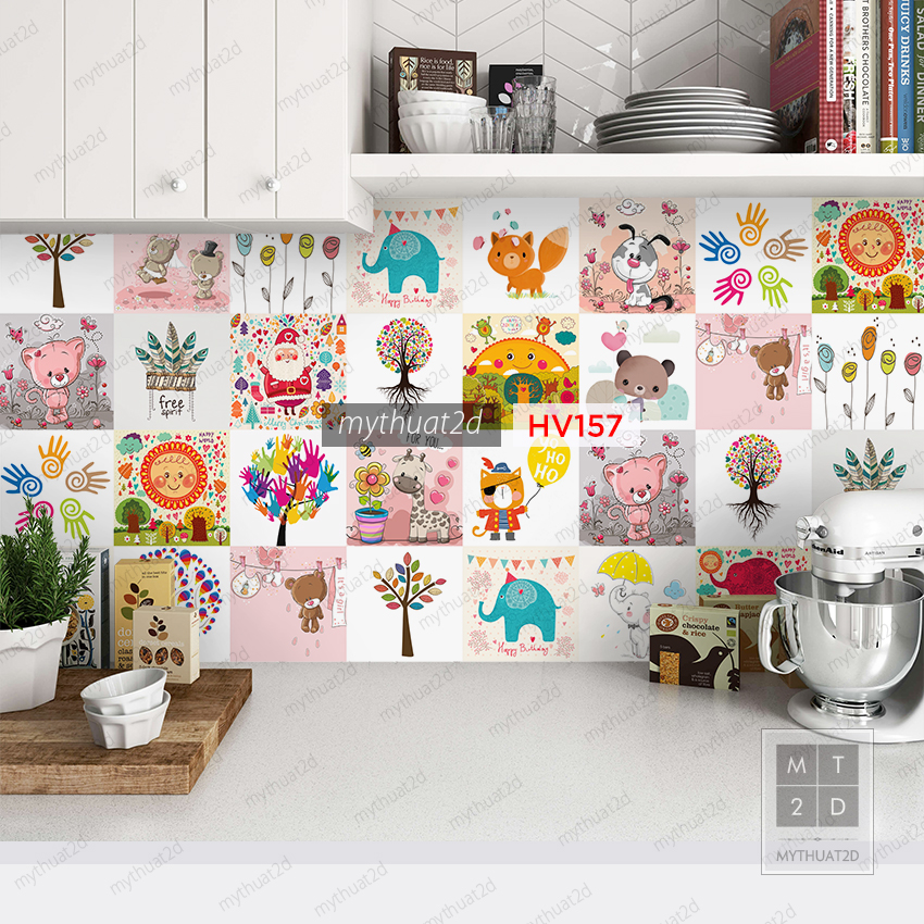 Decal gạch bông trang trí dán bếp dán tường dán phòng - HV157