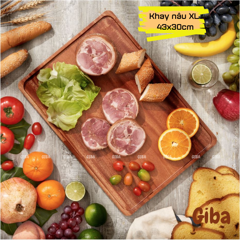 Khay gỗ có tay cầm, thớt đựng bánh pizza  dùng trong nhà bếp hoặc trang trí chụp ảnh Mahogany- GIBA
