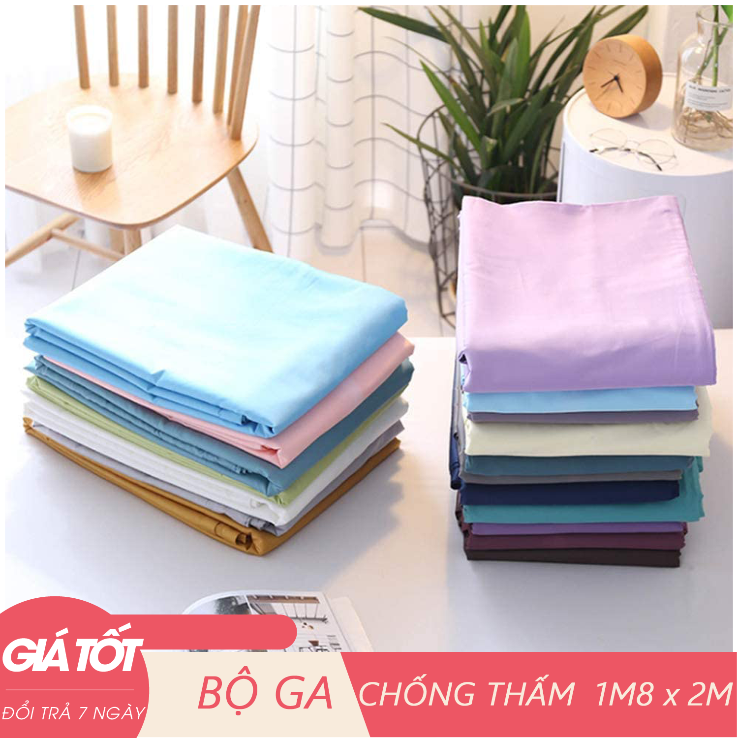 [Kích thước 1m8 x 2m]  Ga trải giường chống thấm trơn - Ga trải giường chống thấm-Chống Thấm 100%, Thoáng Mát, Bền Đẹp - Bọc Đệm Chống Thấm Giá Rẻ, Ra Chong Tham Cho Be- GIAO MÀU NGẪU NHIÊN