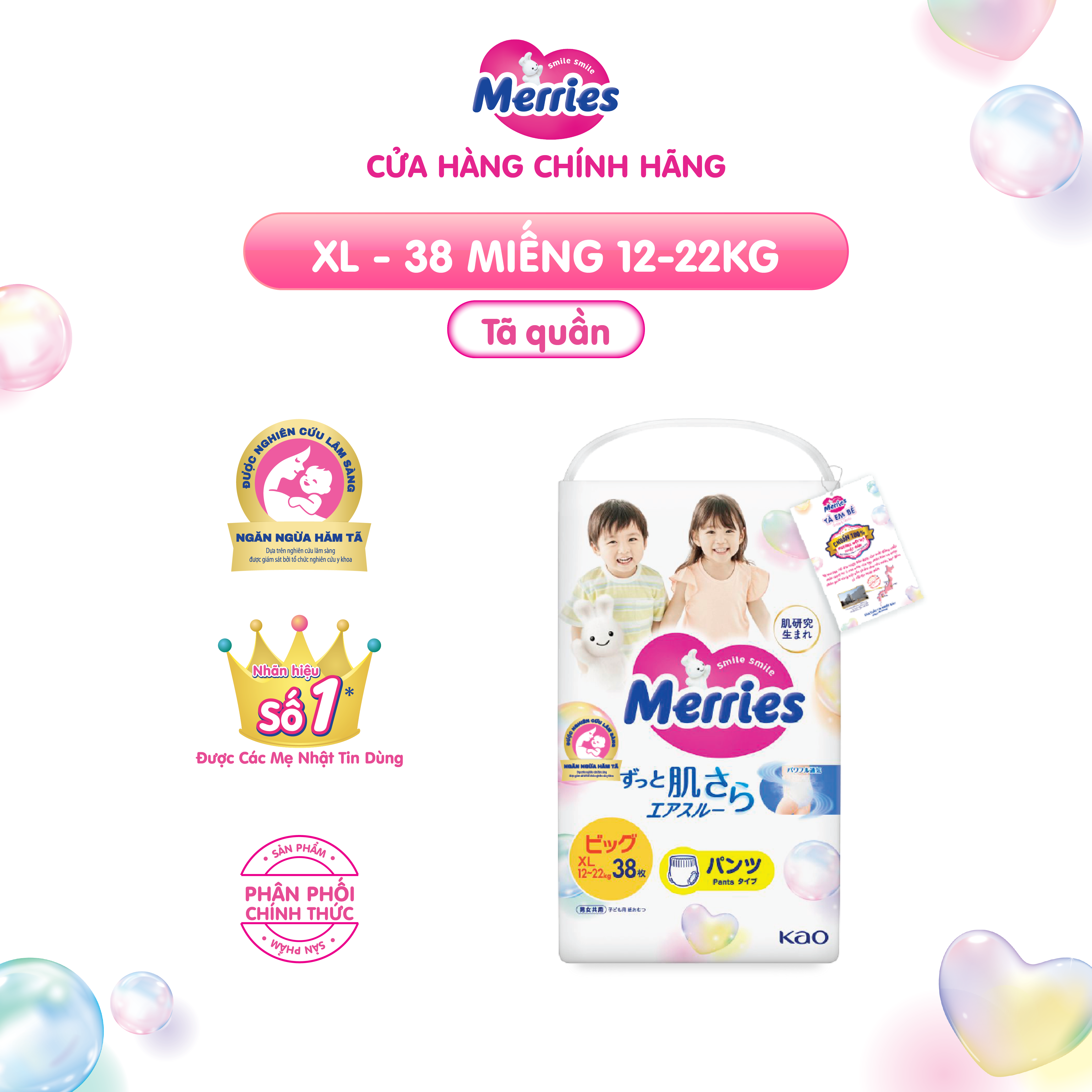 Tã/bỉm quần Merries size XL - 38 miếng