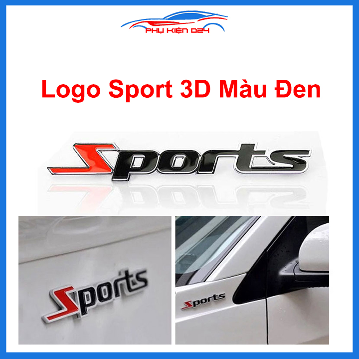 Tem dán logo chữ nổi SPORT màu đen hiệu ứng 3D dùng dán đuôi xe ô tô