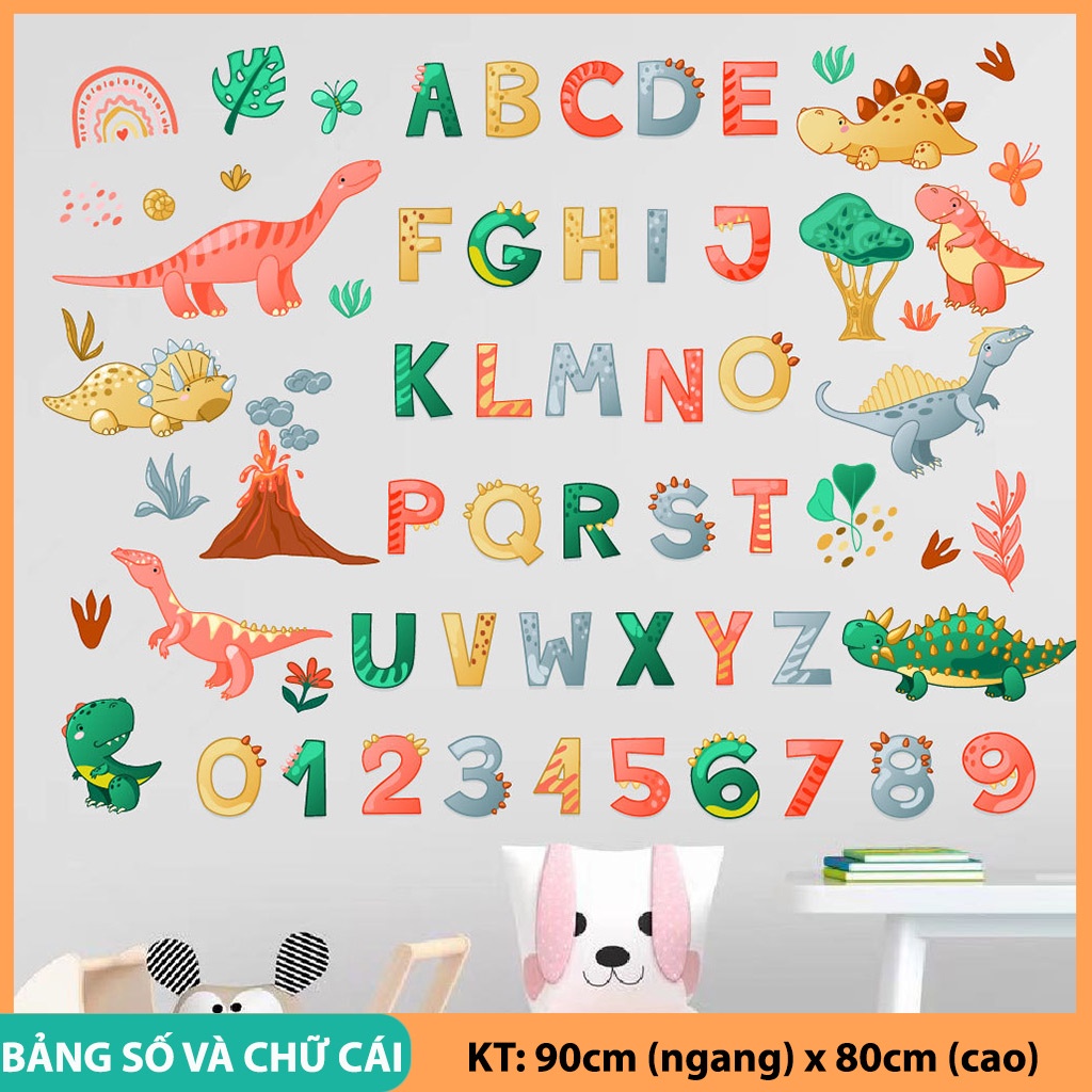 Decal dán tường chữ cái, decan dán tường chữ số mẫu chữ to cho bé vừa học vừa chơi C50