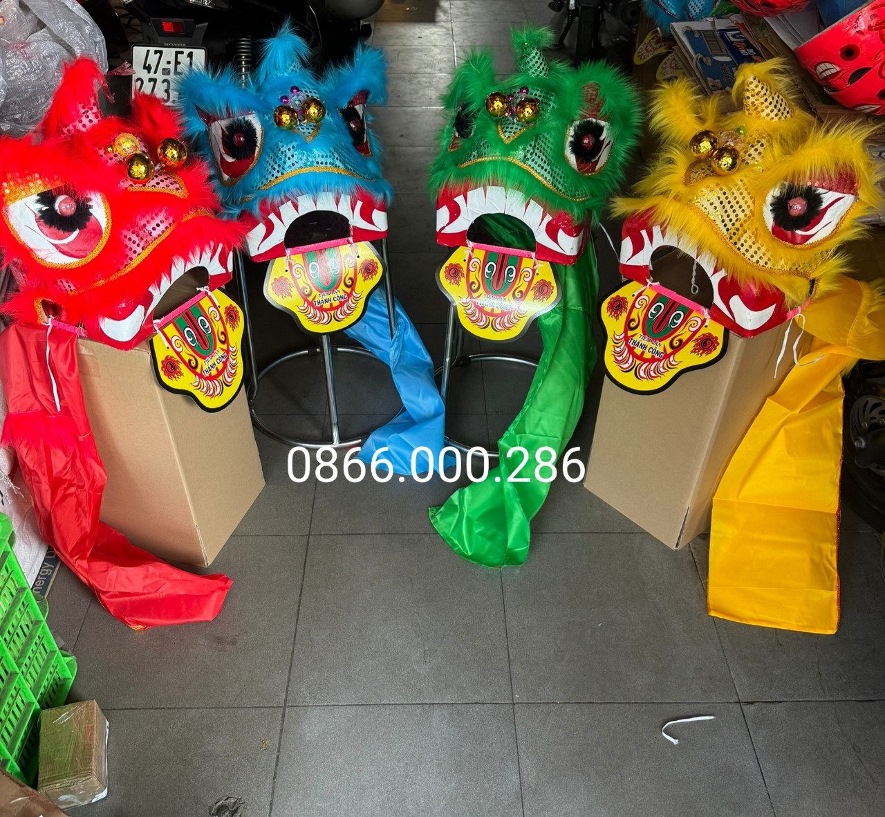 Đầu lân Tặng kèm theo đuôi cho bé 2-9 tuổi
