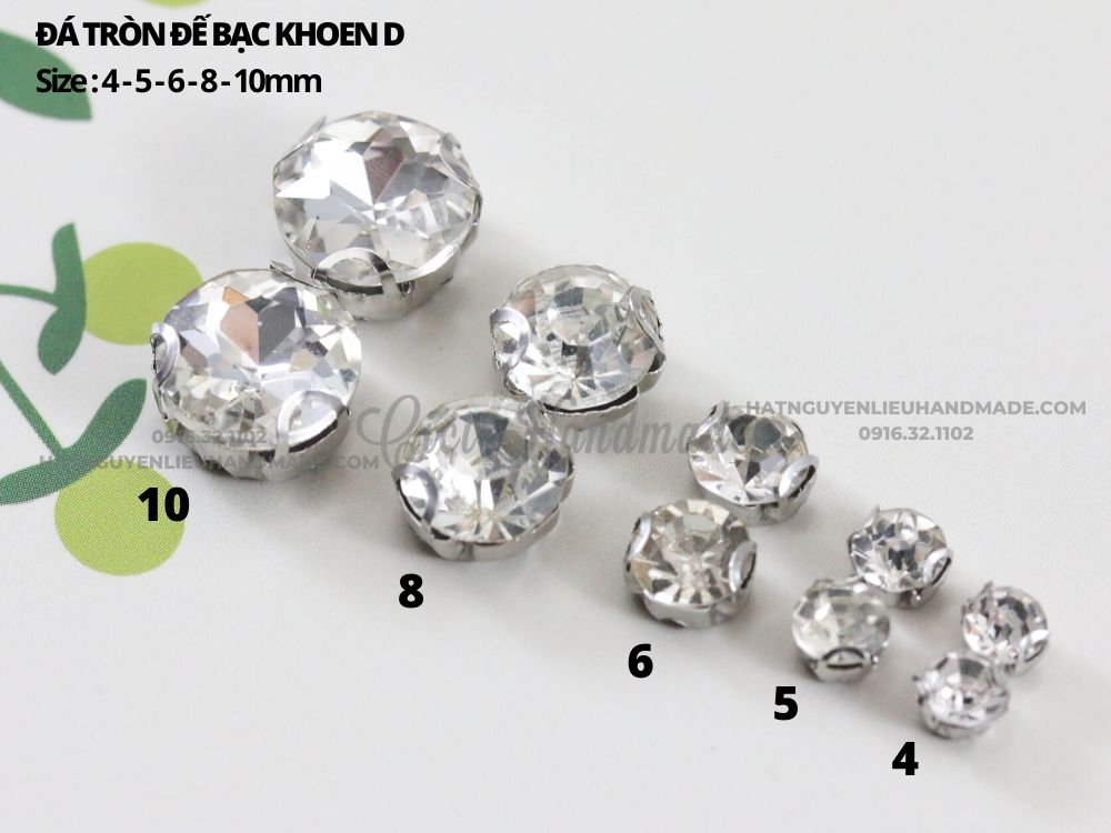 Set 50 -100 hạt đá tròn đế bạc khoen D Cici Handmade chuyên hạt đá hạt pha lê hạt cườm hạt trang sức tự làm