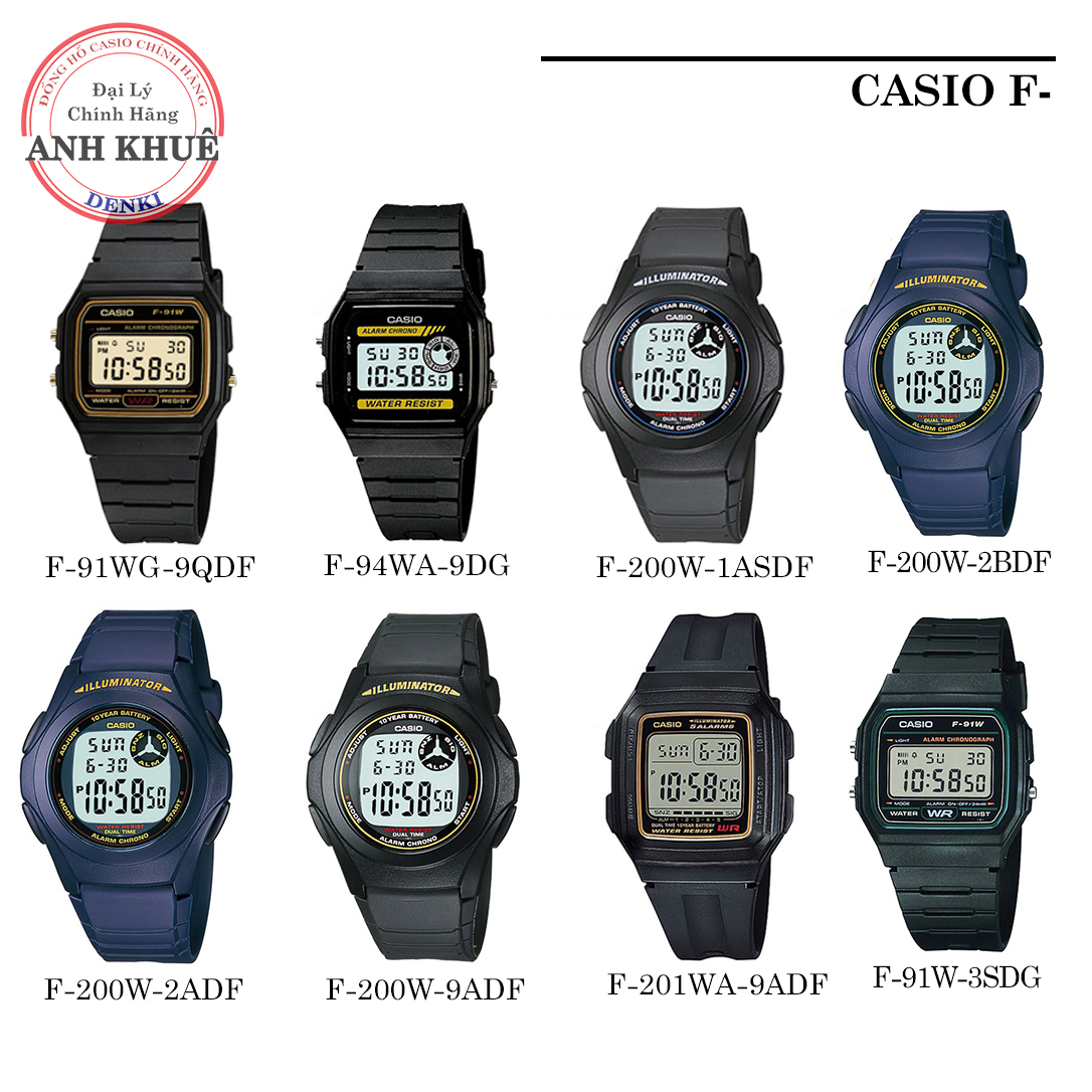 Đồng hồ điện tử nam dây nhựa Casio Standard chính hãng Anh Khuê F F-201WA-9ADF,F-94WA-9DG,...