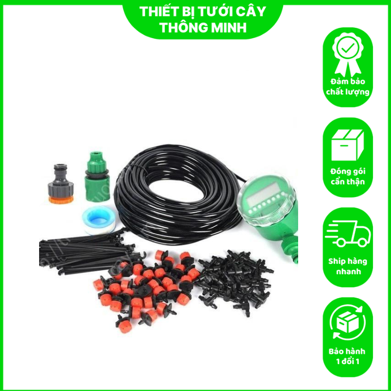 Bộ kit tưới nhỏ giọt 30 đầu 8 tia kèm van hẹn giờ