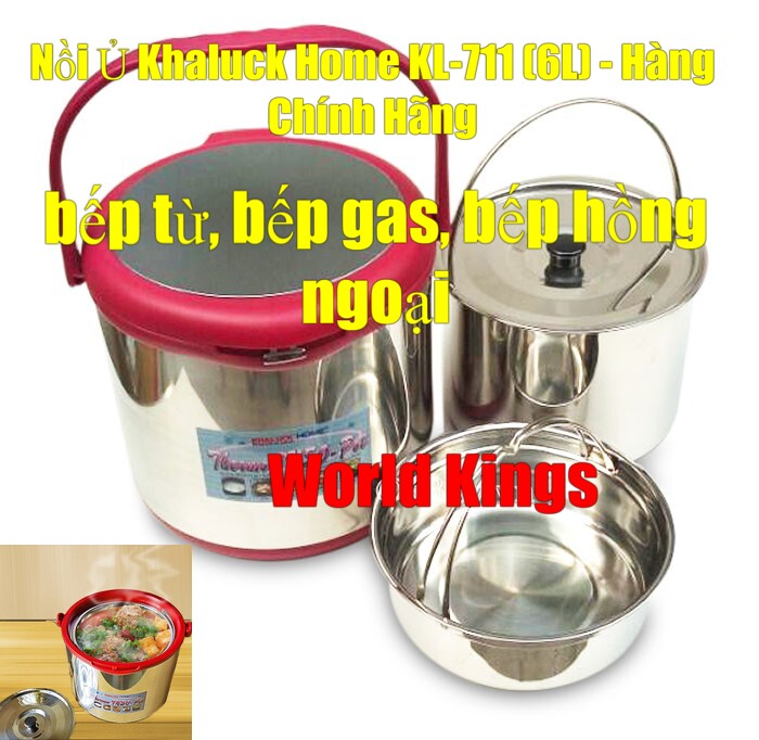 [ Thương Hiệu Japan ] Chính Hãng, Nồi Ủ Chân Không Nhật Bản Khaluck Home Kl-711 - 6 Lít, Tự Động Làm Chín Thức Ăn Bằng Hơi Nóng Tích Tự Bên Trong, Giữ Nhiệt Lên Đến 8h, Inox Siêu Bền Trang Bị Quai Xách Tiện Lợi, Bảo Hành 12 Tháng.