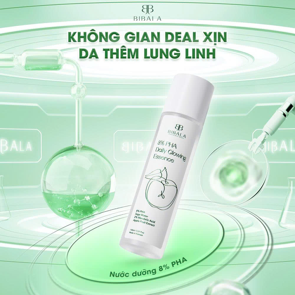 8% PHA Daily Glowing Essence 150 ml - Nước dưỡng sáng, tẩy TBC, ngừa mụn cho da Bibala
