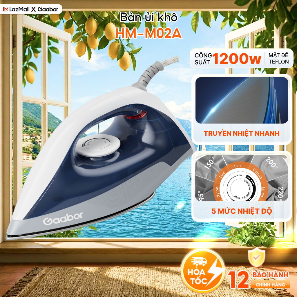 Bàn ủi khô bàn ủi du lịch siêu nhẹ Gaabor HM-M02A - Bảo hành 12 tháng 1 đổi 1