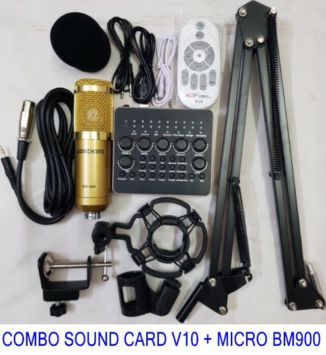 [HCM][ TOP 5 BỘ LIVESTREAM HÁT HAY NHÂT ] Combo Bộ Mic Thu Âm Livestream Hát Karaoke Livestream Online chuyên nghiệp Cực Hay (Trọn Bộ Souncard V10 Bm900) Bluetooth có Remote  Tích hợp các nút tạo hiệu ứng vỗ tay  cười  méo giọng kiểu autot