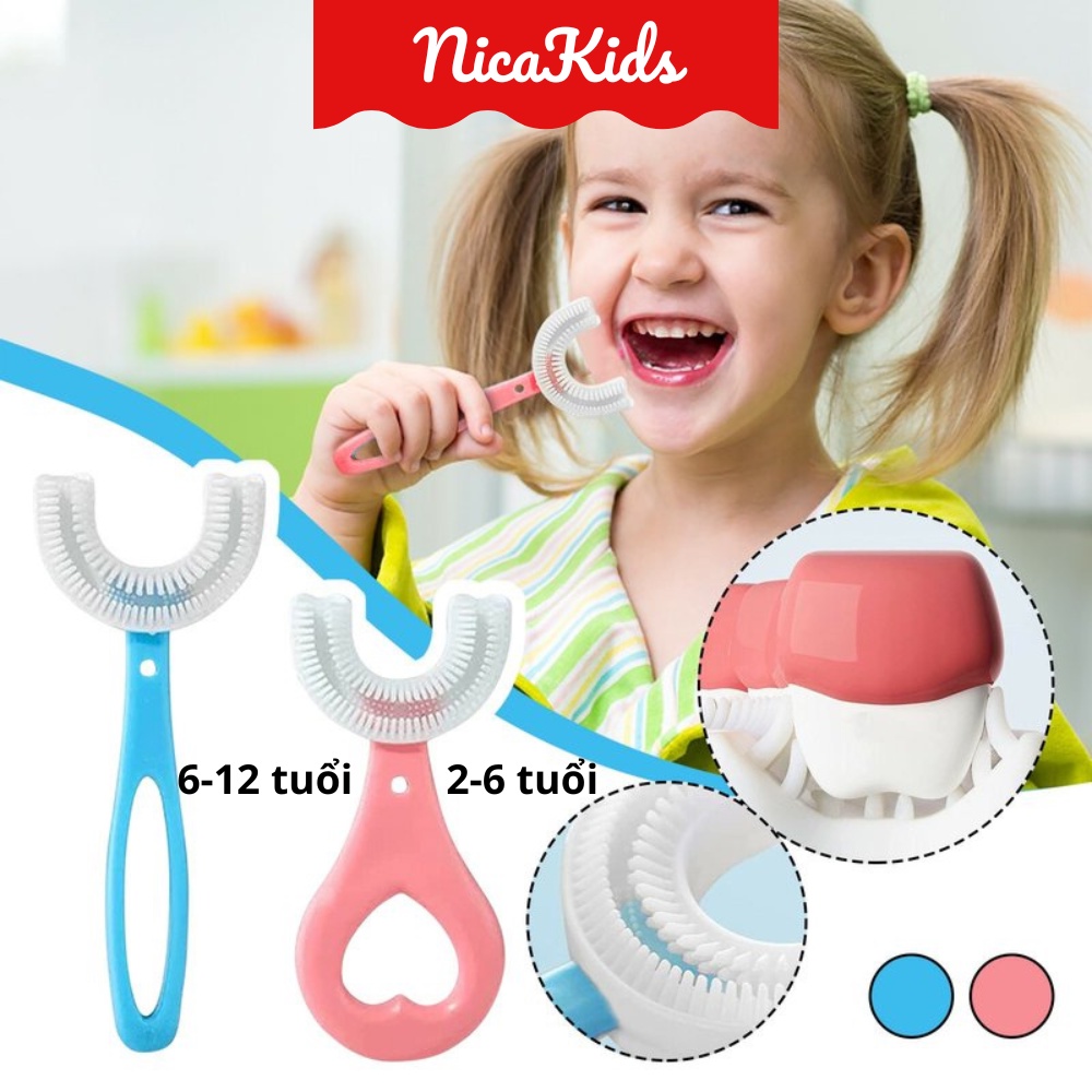 Bàn Chải Đánh Răng Chữ U Chất Liệu Silicon, Kem đánh răng Cho Bé Từ 2 - 6 Tuổi