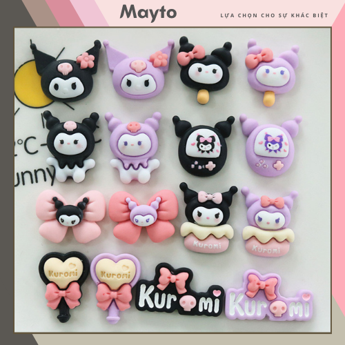 Combo 14 Jibbitz, Sticker, Charm 3D chủ đề Kuromi DIY nhựa cứng gắn Dép Crocs, Cross, Dép Sục, Cá Sấ