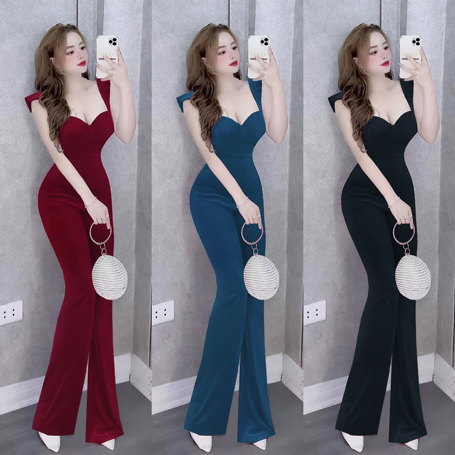 Jum dài ống loe - Jumpsuit dài ống loe 2 dây cúp ngực dây kéo lưng xinh xắn TJ1153
