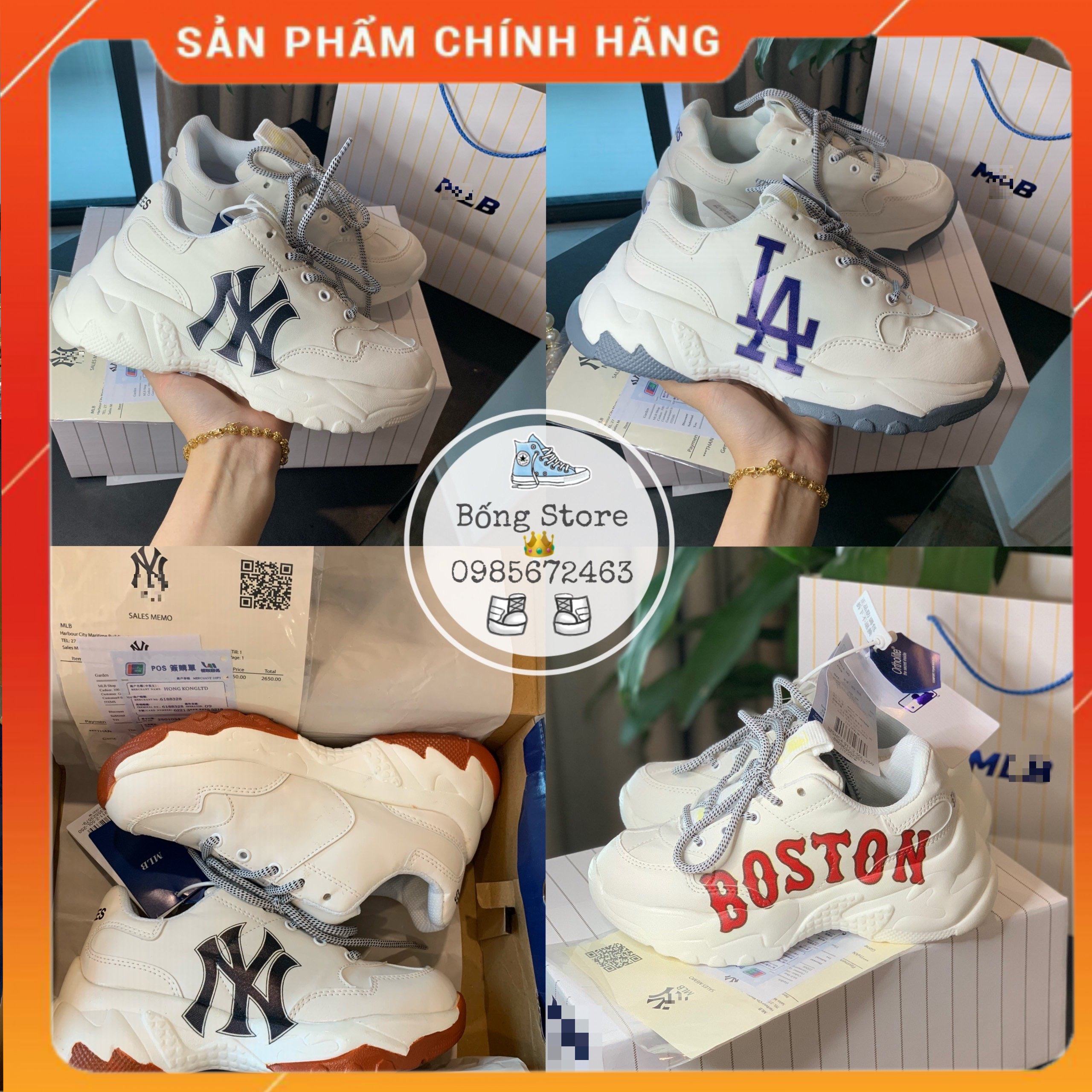 Giày mlb, Boston, NY, LA thể thao nam nữ mới hot nhất full box bill shop Bống giày sneaker