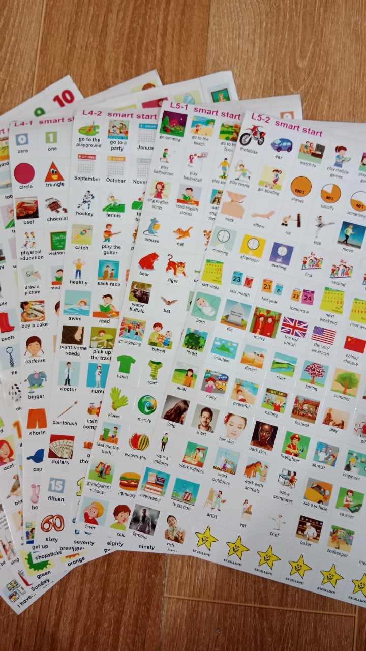 Trọn bộ Sticker từ vựng tiếng anh Smart star từ lớp 1 đến lớp 5