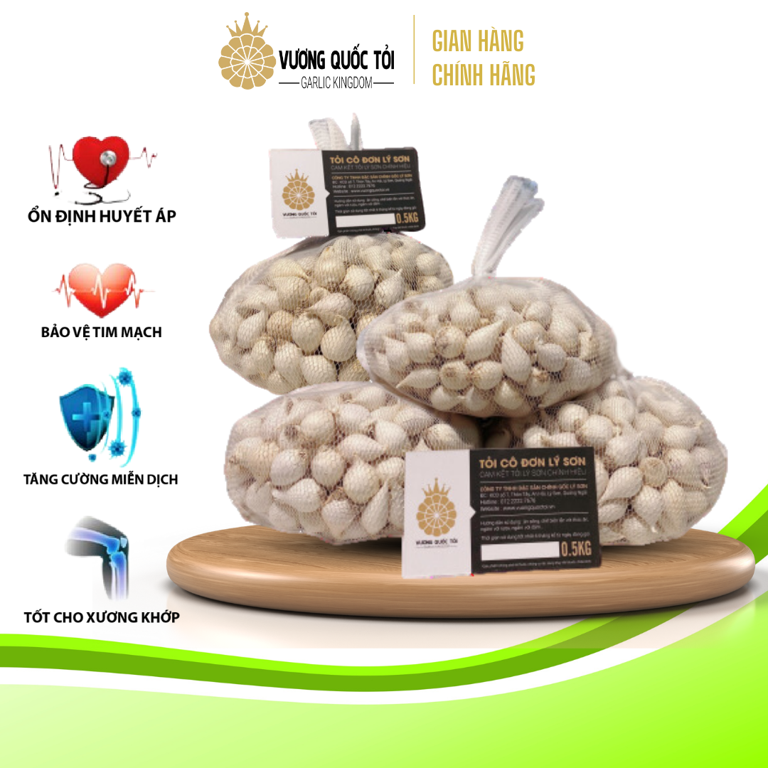 Tỏi Cô Đơn Lý Sơn chính gốc -Túi 500g, Vương Quốc Tỏi -1 nhánh - ngừa cảm cúm,Thấp khớp,Huyết áp cao, tụ huyết khối đau nhức xương, chống ung thư - quà tặng sức khoẻ