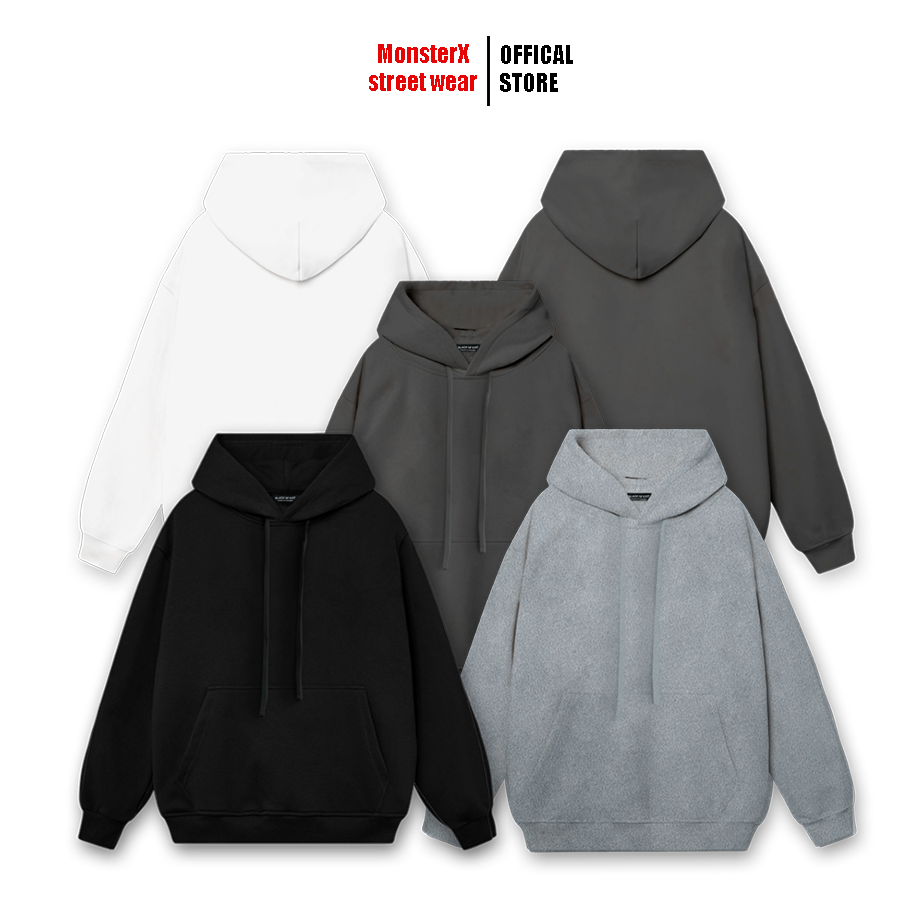 Áo hoodie Unisex nỉ bông Monster X Street Trơn Basic nam nữ form rộng thu đông Local Brand
