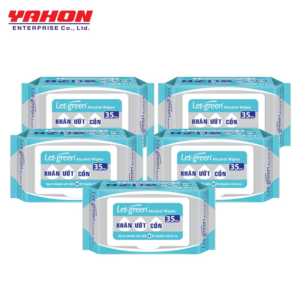 Combo 5 bao khăn ướt cồn let-green 35 miếng/gói