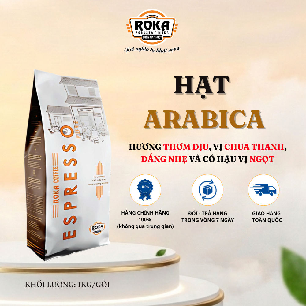 CÀ PHÊ HẠT ARABICA ROKA - HƯƠNG THƠM DỊU, CHUA THANH, HẬU NGỌT TỰ NHIÊN GÓI 1KG