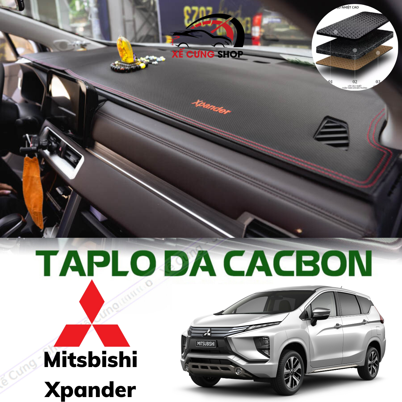 Thảm Taplo Xe Xpander Da Carbon  cao cấp đời 2018-2024