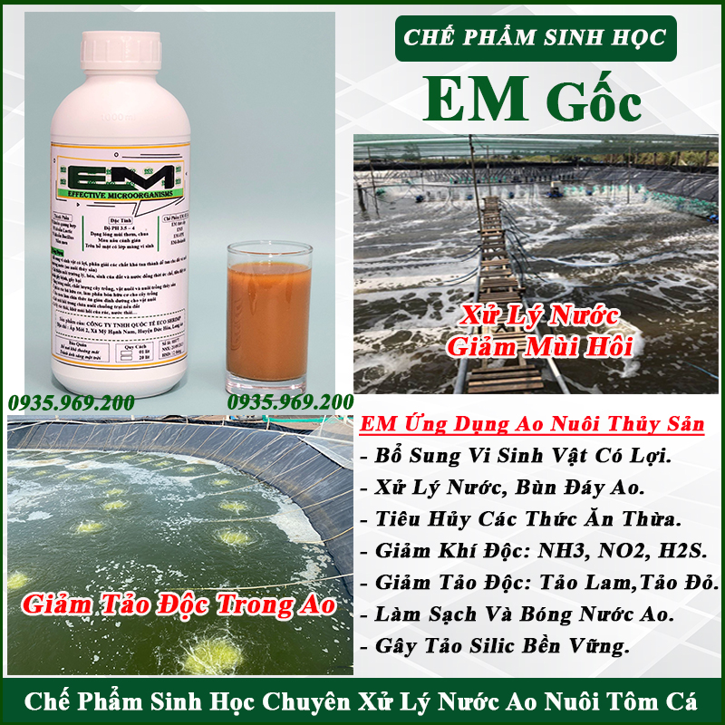 Chế phẩm sinh học EM gốc ( EM1 ) xử lý nước ao nuôi, khử mùi chuồng trại, ủ thức ăn, ủ phân cá. Chai 1 lít