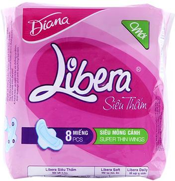 Combo 6 gói băng vệ sinh Diana Libera siêu thấm siêu mỏng cánh 8 miếng (8 miếng/gói -23 cm)
