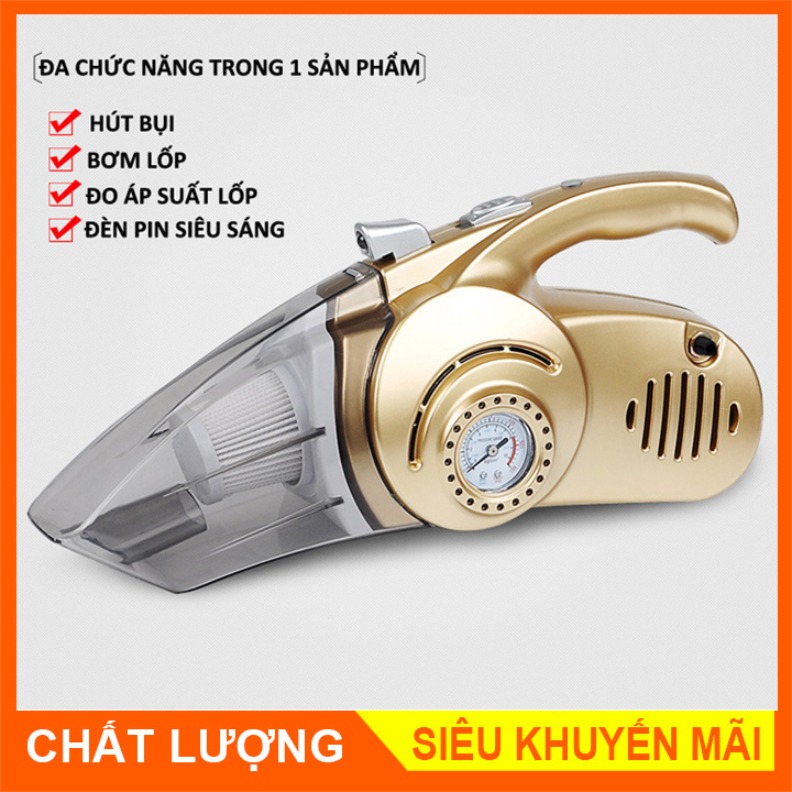 Máy hút bụi kiêm bơm lốp ô tô tiện dụng cho xe hơi, kiêm đèn pin chiếu sáng và đồng hồ đo áp suất / Máy hút bụi cầm tay oto- Máy hút bụi (Bán chạy)