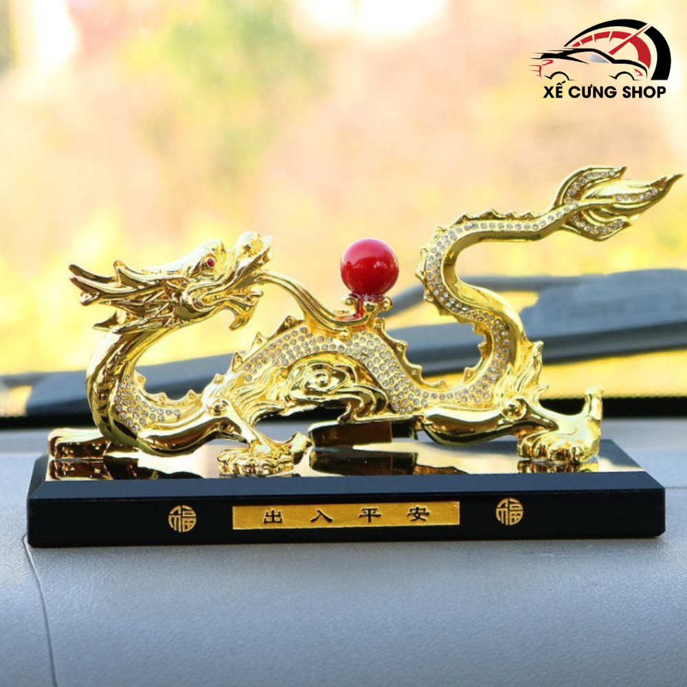 Tượng rồng phong thủy - Tượng rồng vàng nhả ngọc để taplo ô tô