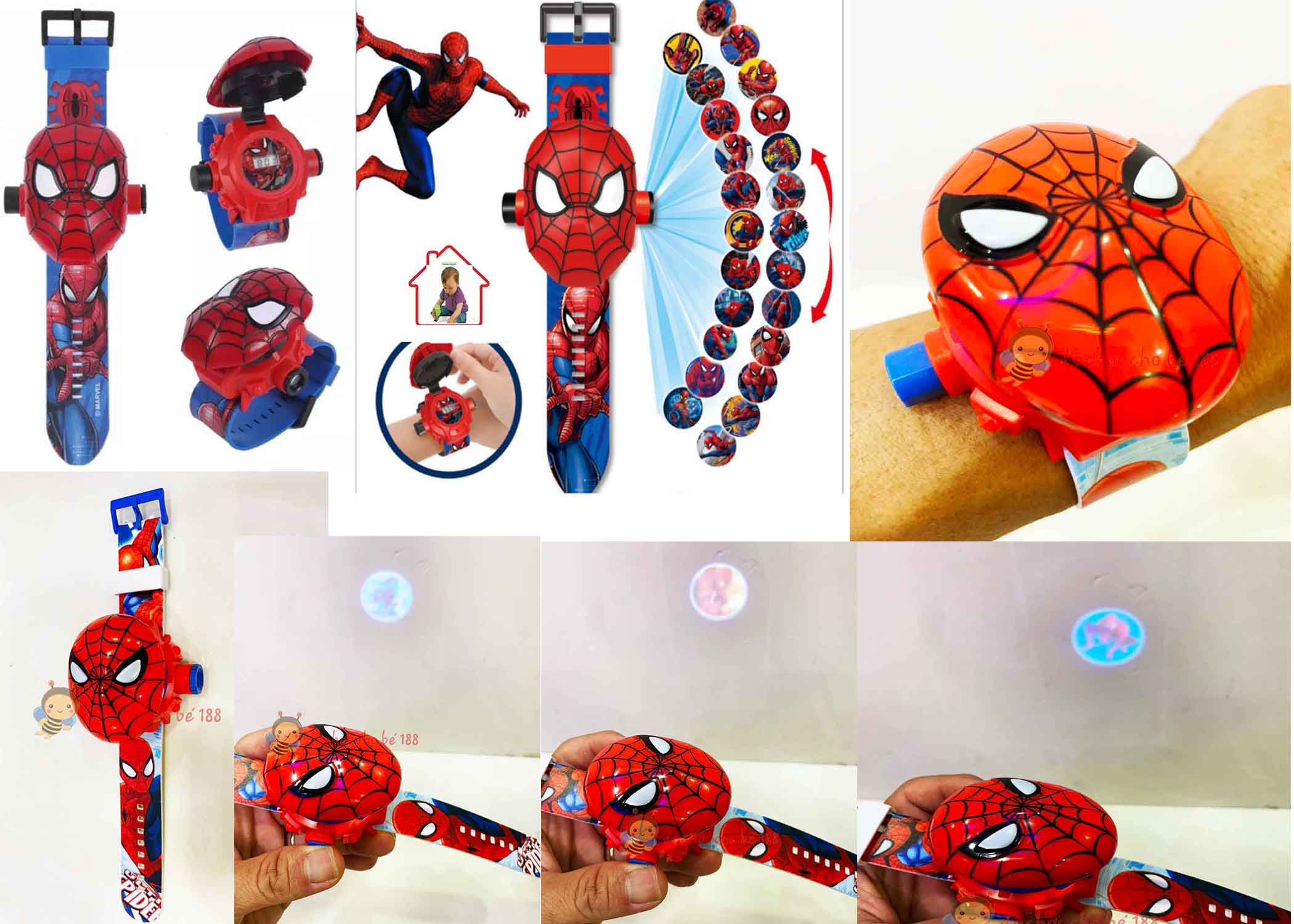 Đồng hồ đeo tay người nhện, spider man, mèo kitty, đoremon, chó cứu hộ, minion, chiếu hình 3d