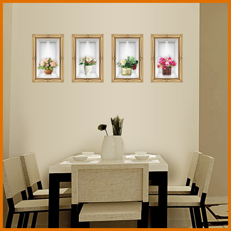 Decal dán tường 4 ô cửa 3d trắng sk 9083