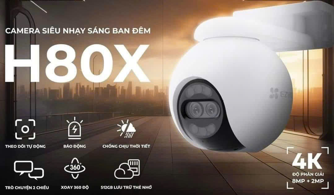 (Tặng Hộp Box Kỹ Thuật) Camera Wifi EZVIZ H80x 4K 8MP Siêu Nét - Ống Kính Kép, Xoay 360 Độ, Có Màu Ban Đêm, Đàm Thoại 2 Chiều - Bảo Hành 2 Năm