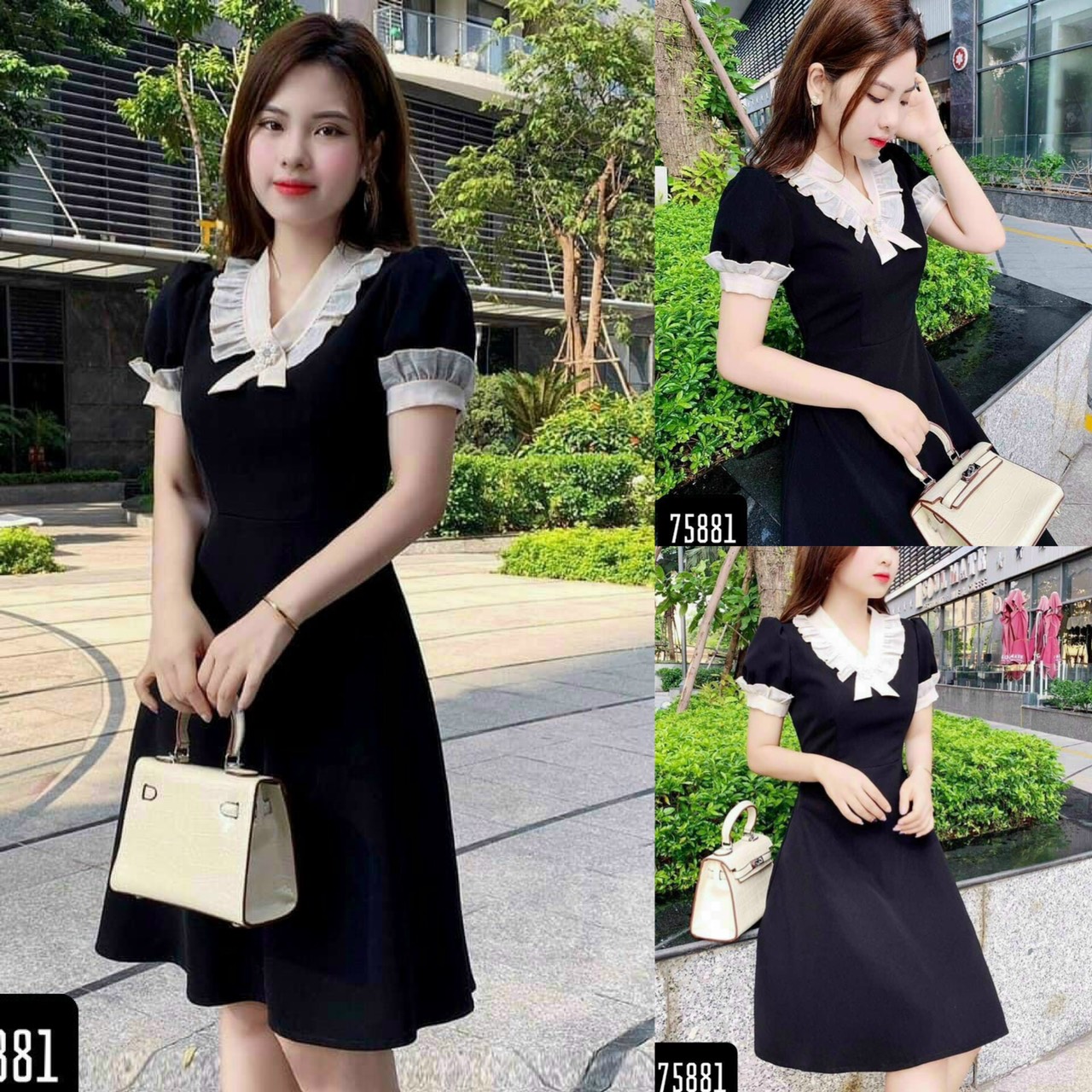 [HCM]đầm xoè nữ  cổ phối voan sang trọng