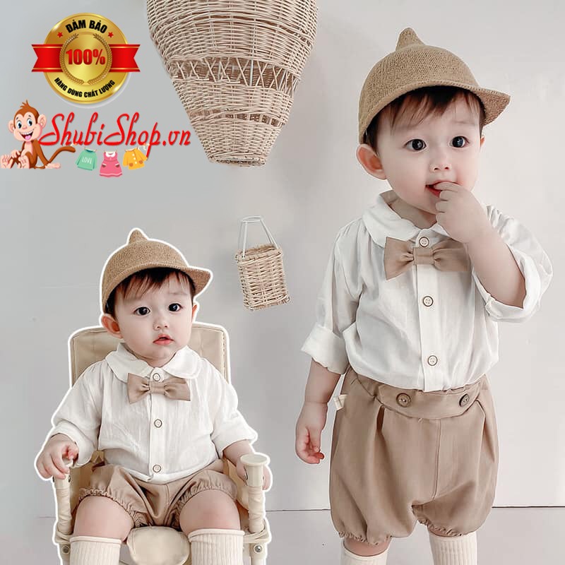 Set bộ bé trai kèm + nơ công tử cho bé trai 3-16kg - shubishop.vn