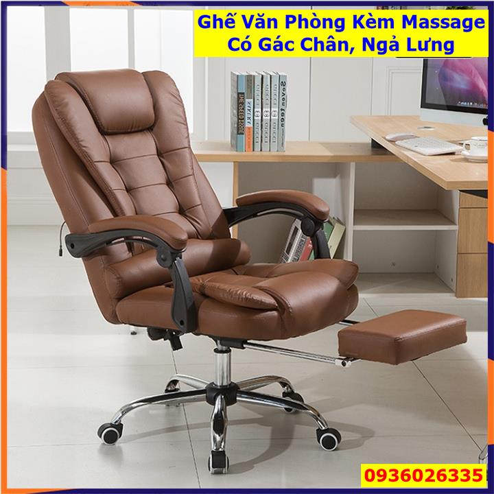 Ghế Văn Phòng, Ghế xoay da cao cấp SaBo [mẫu mới 2020] có massage lưng, có ngả lưng, có gác chân