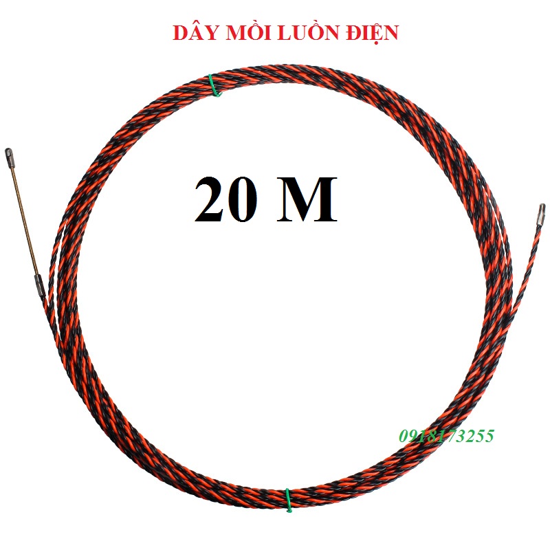 Dây mồi 20 mét -15 mét- 10 mét- 5m  Đầu bánh xe, luồn kéo dây điện 3 lõi xoắn , dây mồi kéo cáp ngầm, dây mồi nhựa đen đỏ 6mm