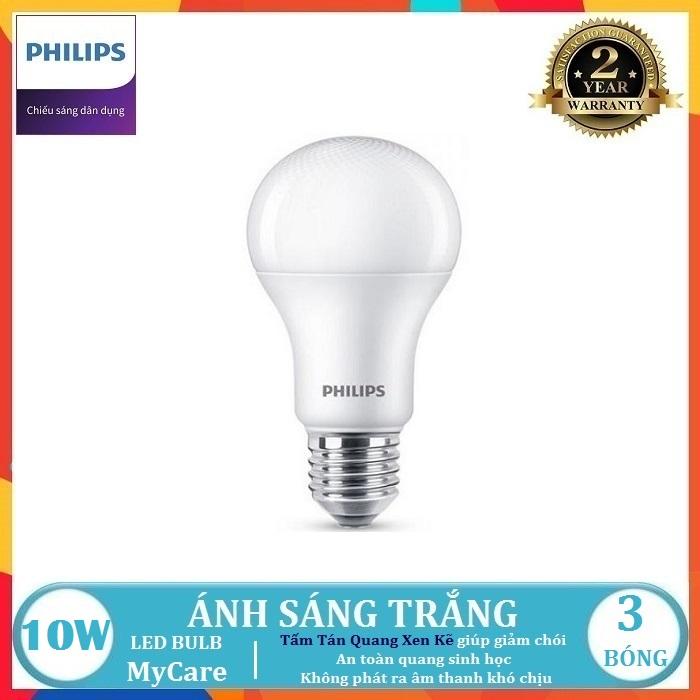 BỘ 3 - BÓNG ĐÈN LED BULB PHILIPS MYCARE 10W E27 A60 ( TIẾT KIỆM ĐIỆN NĂNG - CHẤT LƯỢNG SÁNG CAO - 2 MÀU ÁNH SÁNG LỰA CHỌN TRẮNG VÀ VÀNG )
