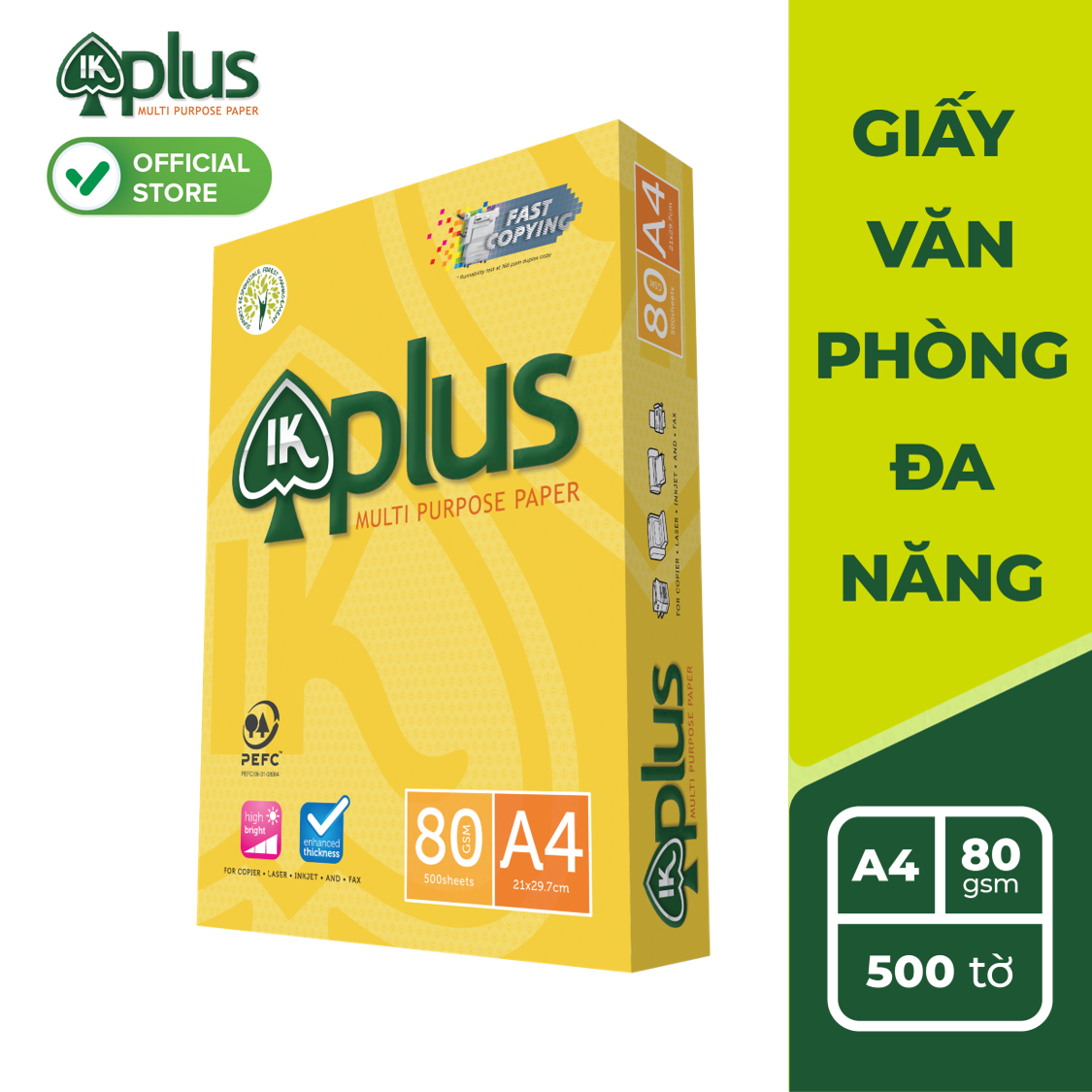 Giấy in, giấy photo IK plus A4, ĐL 80g/m2 ( 500 tờ/1 ram ) Giấy văn phòng đa năng, cao cấp