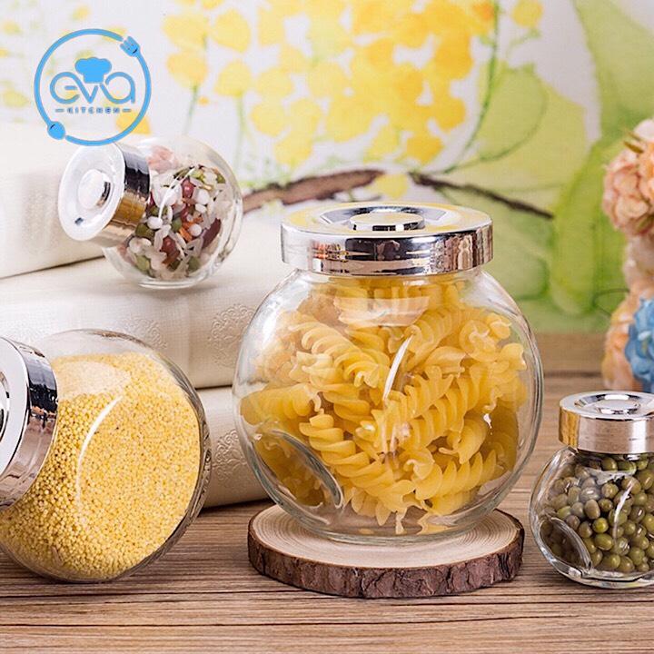 Hũ đựng gia vị thuỷ tinh 380 ml đáy nghiêng nắp nhiều màu