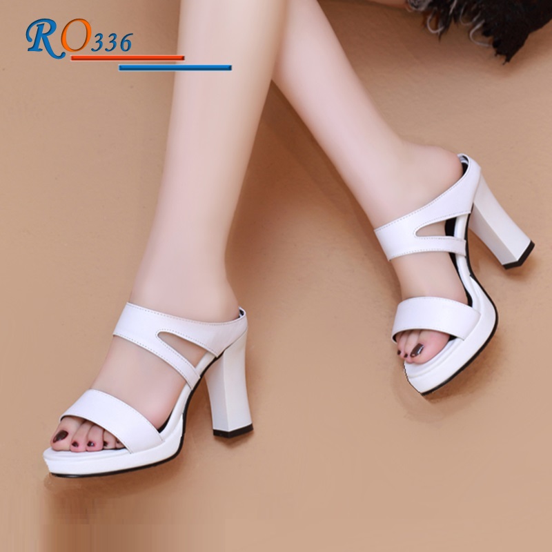 Giày sandal nữ 7cm đế vuông hàng hiệu Rosata cá tính RO336