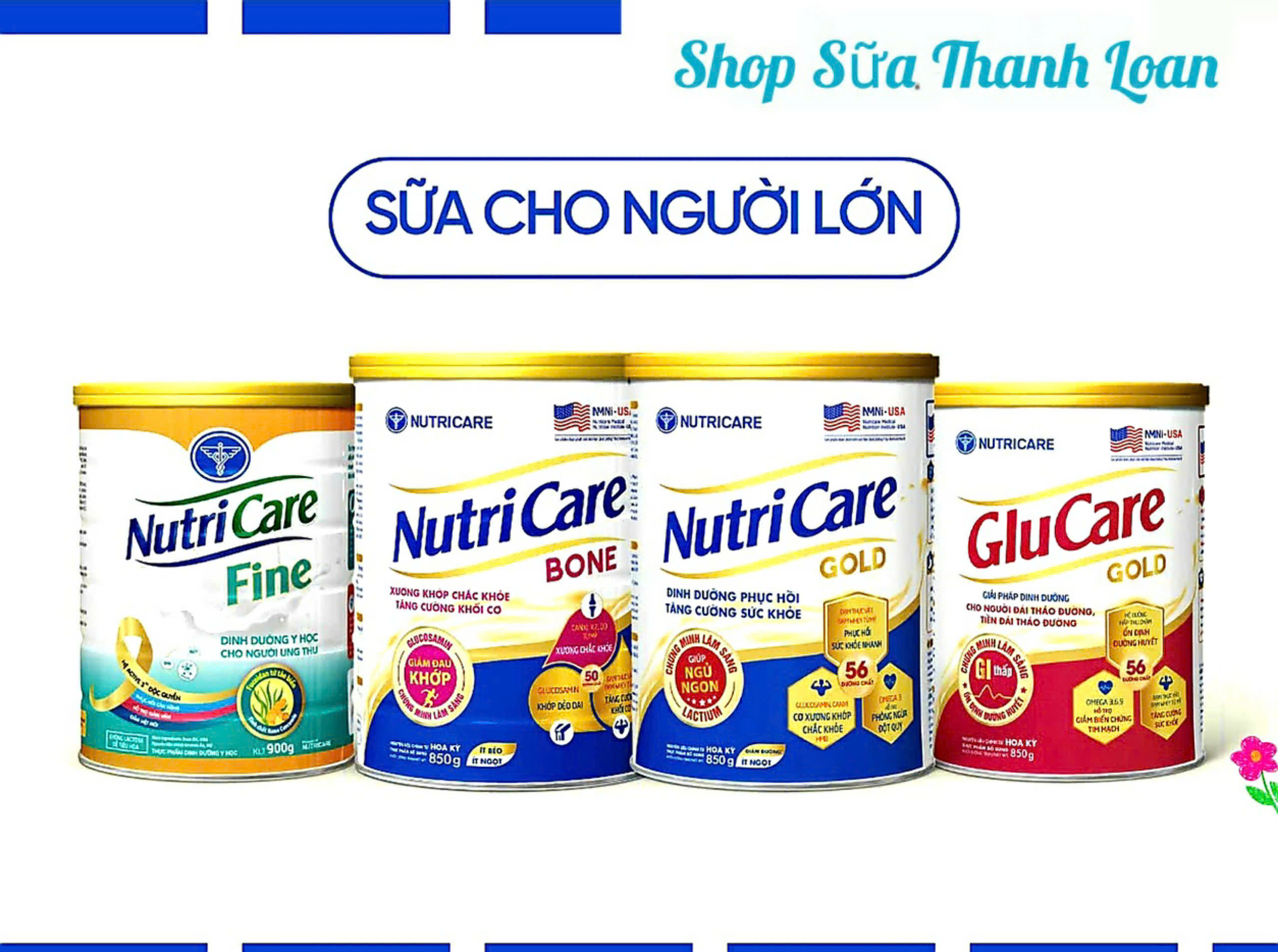 (HSD T1-2027) Sữa Bột Nutricare Glucare/ Fine/ Gold/ Bone 850g - Sữa Cho Người Lớn.